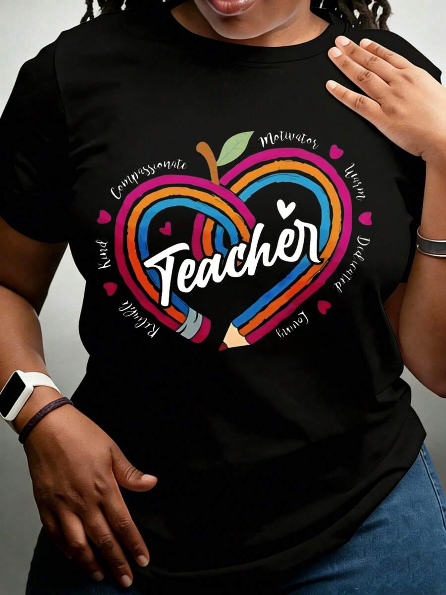 Teacher Heart Pencil Design Inspirational Words Motivator Compassionate Warm Dedicated Kind Reliable Gift For Educators School Staff Appreciation Day Teacher Appreciation Week - 黑色 - 查看 1