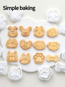 O formă de tăietor de biscuiți drăguță cu model de câine, o formă de biscuiți pentru părinți și copii, provizii pentru prânz pentru sezonul școlar, ștampile pentru biscuiți cu diverse modele de desene animate cu câini, lăbuțe mici și oase mici și o formă de desert, potrivită pentru prepararea de mici gustări ca daruri. - Vizualizare 9