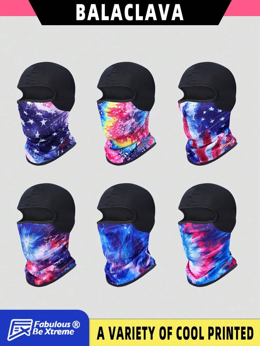 Fabulous Be Xtreme Colorful Starry Sky Print Cycling Balaclava, Quick-Dry Breathable Sun Protection Windproof Face Mask, Comfortable Helmet Liner - Multicolor - View 1