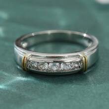 闪亮双色戒指，镶嵌白色锆石，男女皆宜，时尚饰品，适合派对、订婚、婚礼等场合。 - 銀色 - 查看 7