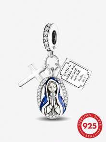 1pc 925 Sterling Silver Virgin Mary Cross Pendant Bead Pendant Suitable For Bracelet DIY Women Jewelry - Maria Cross Pendant Beads - View 2