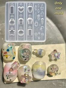 1pc/2pcs Nail Art Mold, Wishing Bottle, Glass Bottle, Star, Magic Potion Bottle, Butterfly, Rose 3D Decorations, Transparent Silicone Mold - Clear - View 9