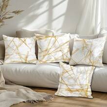 4pcs Minimalist Abstract Geometric Platinum Line Decorative Pillow Case Set, Single-Sided Printed Peach Velvet Polyester, 45*45CM/18*18inch Cushion Cover Suitable For Room Decor, Modern Minimalist Sofa Living Room Decor, Gift, Party Decoration - Multicolor - View 6