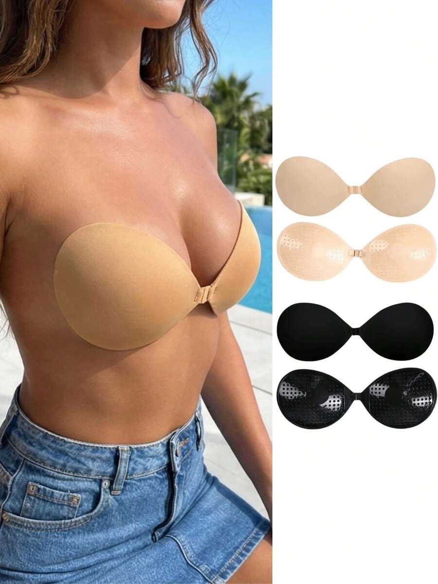 1/2/4pcs Reusable Silicone Nipple Covers, Front Closure Invisible Bra For Backless Wedding Dress, Party Gown - Multicolor - View 1