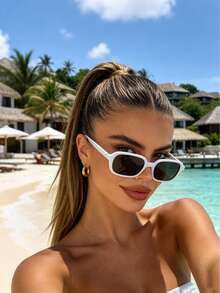 1pc Women's Retro Classic Rectangular Full Frame Fashionable Glasses, Suitable For Daily Matching, Driving, Travel, Holiday Beach As A Preferred Accessory - Multicolor - View 5