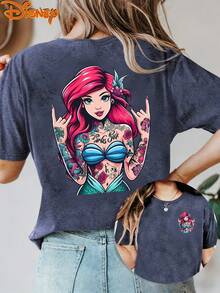 Disney License T Shirts,Disney The Little Mermaiddd Ariel1 Edgy Tattoo Rock Hand Graphic Oversized T Shirt Women Punk Cartoon Print Drop Shoulder Short Sleeve Tee Alternative Disney Casual Streetwear Top For Ariel1 Fans ,Camiseta, Summer Outfits For Women, Summer Clothes, Summer Tops, Tops For Women, Festival Outfits, Summer Tops For Women, Mother's Day, Mother's Day Clothing, Gifts For Family And Friends, Spring Outfits For Women, Officially Licensed Disney T-Shirts, Disney Men's And Women's Spring/Summer Fashion Casual Short-Sleeve T-Shirts - 藍色 - 查看 1