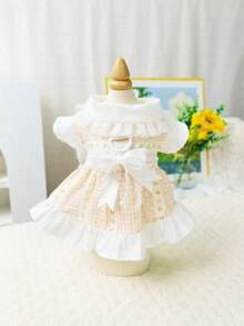 1件宠物公主裙，蕾丝荷叶边装饰小型犬衣服，轻便夏季套装，适合玩具贵宾犬和泰迪熊 - 淺粉色 - 查看 6