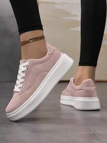 Zapatillas blancas casuales versátiles, cómodas, de suela suave y ligeras, de unicolor minimalista, transpirables para el uso diario y duraderas con estilo de campus - Rosa - Ver 12