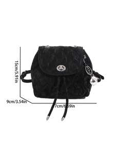 Faux Leather Solid Color Diamond Quilted Chain Strap Backpack For Women - Black - View 3