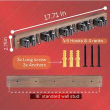 Adhesive-Free Wooden Broom Holder, Wall Mount Storage Rack For Bathroom, Kitchen & Garage, Tool Organization For Mops, Brooms & Garden Tools - Mop Hanger-4 - View 8
