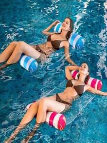 1pc Inflatable Float Bed, Minimalist Dual-Tube Design, Striped Pattern, PVC Material, Summer Swimming Pool & Beach Party Accessory, Suitable For Vacation & Pool Leisure, Applicable For Water, Swimming Pool, Beach, Theme Party, Inflatable Floating Seat, Inflation Pump Sold Separately - Twin-tube Floating Bed - View 5