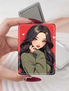 1pc Fashionable Folding Vanity Mirror, Lightweight Compact Portable Hand Mirror, Durable PU Leather, Suitable For Various Occasions, Rectangular Compact Mirror For Carrying - Multicolor - View 14