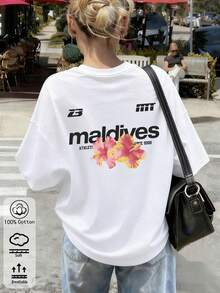 Áo thun nữ màu trắng bằng cotton nguyên chất, in họa tiết hoa nhiệt đới Maldives, trang phục thể thao thường ngày mới cho mùa xuân/hè, mềm mại, thoáng khí và rủ, hoàn hảo cho trang phục hàng ngày khi đi nghỉ mát ngoài trời. Phong cách tối giản Y2K, vui tươi, thoải mái và bền bỉ. - Trắng 8 - Xem 6