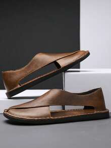 Men's Outdoor Sandals, Plus Size Casual Sports Sandals, Driving Shoes; Handmade Sandals - Brown - View 3