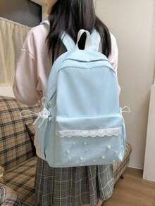 女學生休閒旅行後背包，肩背包，中學生與高中生校園後背包，甜美女孩蕾絲珍珠後背包，大容量輕量後背包 - TKSS90209 - 查看 4