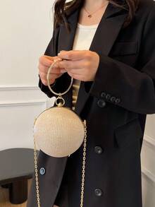 时尚迷你闪亮金属链亮片/闪光便携金色女士晚宴包，优雅婚礼斜挎包 - 金色 - 查看 5