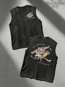 Disney Men's Washed Cotton Sleeveless Printed Vest, Toy Story Pattern Printed Vest, Suitable For Both Men And Women, High-Quality Pure Cotton Vest, Suitable For All Seasons, Comfortable And Breathable | Exquisite Design | The Best Choice For Gift Giving - 黑色 - 查看 2