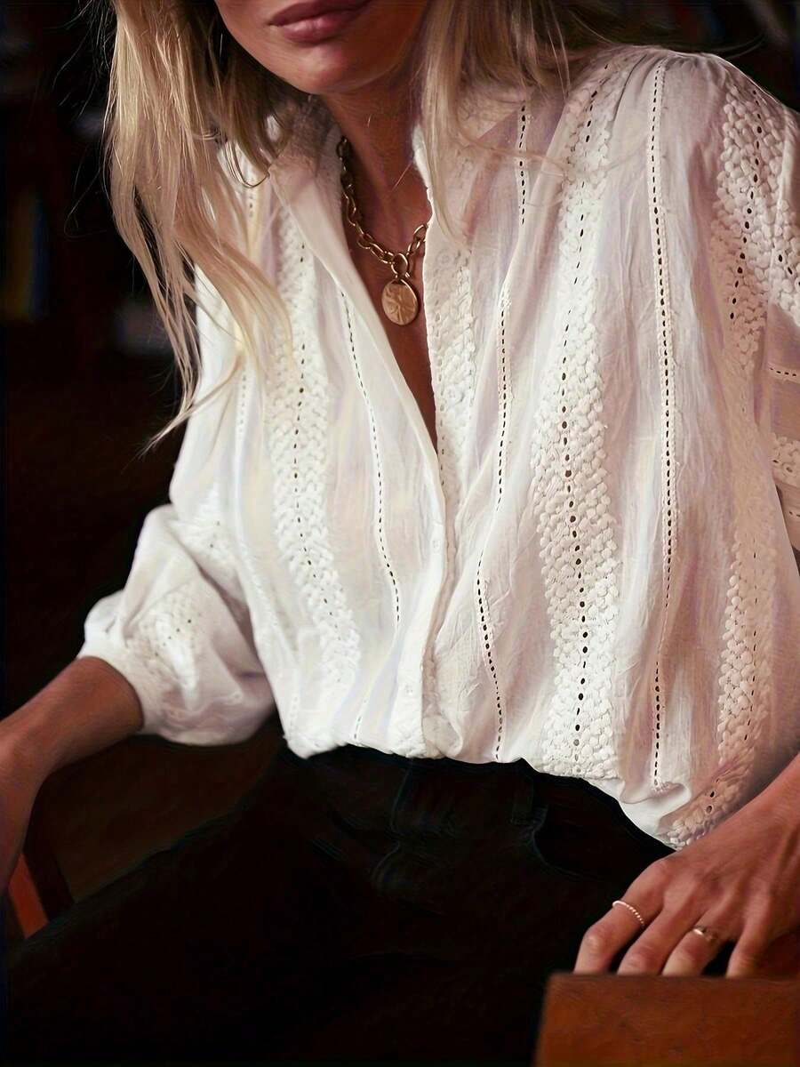 Áo kiểu nữ ALA phong cách lãng mạn Pháp, tay dài, màu trắng, thêu rỗng, kiểu bohemian cổ điển, thích hợp cho mùa hè đến đầu thu, phối ren và thêu tinh tế, kiểu dáng thoải mái, thoáng khí, phù hợp cho ngày Valentine, năm mới, đi làm, công sở, lễ tốt nghiệp, trang phục ngày lễ. - trắng - Xem 1
