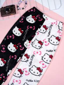 SANRIO 三丽鸥法兰绒睡裤，可爱Hello Kitty女士休闲家居裤，黑白拼接卡通KT印花睡衣裤，时尚秋季睡裤 - 彩色 - 查看 4