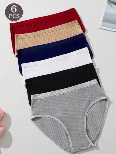 6条装女士纯色基础款透气舒适内裤