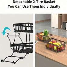 Double-Layer Fruit Basket, Suitable For Kitchen Countertops, Vegetable And Bread Baskets, Fruit Tray Storage Racks, Detachable Rectangular Metal Basket, Kitchen Supplies. - View 3