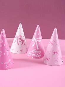 6 piezas Sombrero de cono de fiesta con lazo rosa, diseño de moño mixto de papel con cuerda elástica, adecuado para niñas, suministros para fiestas de cumpleaños con tema de princesa, decoraciones para fiestas de baby shower - Multicolor - Ver 4