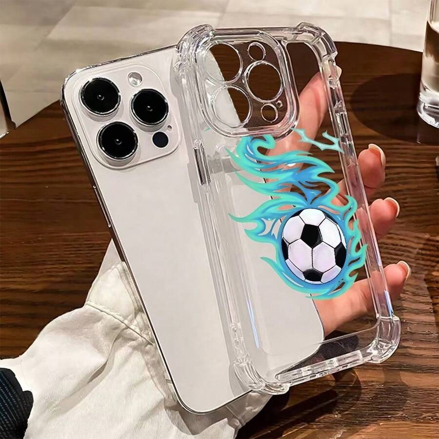 1个全新简约足球图案防震透明TPU保护壳，兼容苹果Series、Series 17、16 Plus、16 Pro Max、16 Pro/11、15 Pro Max、14 Pro Max，三星Galaxy SAM、C15、Hot30i、Note 14 - 無色 - 查看 1