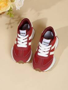 1 Pair Children's Casual Lace-Up Sports Shoes, Low-Top Fashion Outdoor Student Shoes, Suitable For Spring And Autumn - Red - View 6