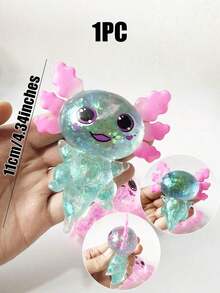 1pc Glitter Crystal Bear, Axolotl, Soft Slow Rebound Stress Relief Toy, Tabby Squishy Toy, Portable Squeeze Toy, Suitable For All Ages, Autism, Holiday & Birthday Gift, Cute & Fun Toy - Kỳ nhông pha lê xanh - Xem 13