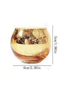 1pc Gold Round Glass Candle Holder, Suitable For Wedding Table Decor, Birthday Party Celebration, Home Room Decoration - Multicolor - View 3