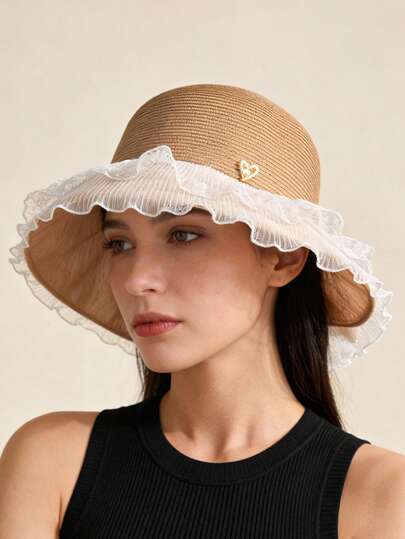 1顶时尚百搭女士遮阳帽，优雅简约设计，户外佩戴舒适，适合购物、旅行、度假和日常穿着。