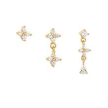 Set de 3 piezas de aretes colgantes con flor enchapada en oro y circonita, aretes delicados y con capas, adecuados para uso diario, oficina, boda y ocasiones de cumpleaños - Conjunto de pendientes con borlas y pétalos - Ver 8