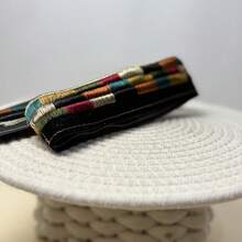Contrast Color Geometric Woven Tape, Handmade Colorful Thread Embroidered Trim, Garment Accessory - Black - View 2