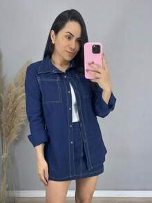 Women's Set Long Sleeve Shirt And Marrant Skirt Sensory Boho Casual Cute Luxury Elegant - 藍色 - 查看 5