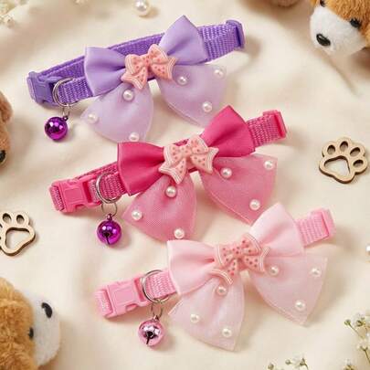 PETSIN Bộ 1 hoặc 3 chiếc Vòng cổ nơ sáng bóng dễ thương cho thú cưng sử dụng hàng ngày - Dành cho mèo và chó