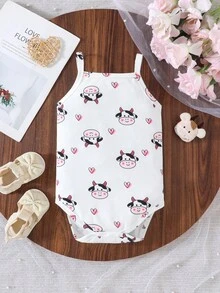 3件套女婴可爱卡通奶牛印花无袖连体衣，夏季 - 粉色 - 查看 9