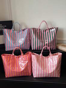 1 Stück Damen Shopper mit großer Kapazität aus PVC, modische gestreifte Strandtasche für den Urlaub, geeignet für Studentinnen und stilvolle Outfits - Verschiedenfarbig - Übersicht 3