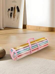 1 pieza Bolsa de almacenamiento de PVC resistente para envolver regalos con asa y cremallera, impermeable, cabe 25 rollos de papel de regalo de tamaño estándar, contenedor de almacenamiento de envoltorio de regalo - Rosa - Ver 2