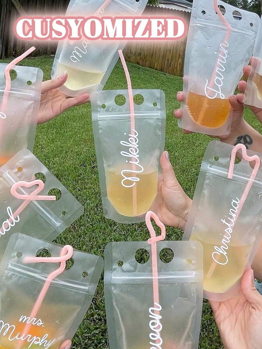 Personalized Drink Bags With Straws, Bridesmaid Party Gifts, Creative For Pool, Beach, Bridal Party - Multicolor - View 1