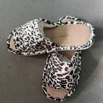 Dép lê họa tiết da báo thời trang mới mùa hè, dép xăng đan bằng vải lanh thoáng khí dành cho nữ, thích hợp mang trong nhà và ngoài trời.