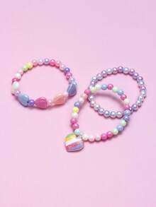 Set de 3 piezas de pulsera con colgante de corazón de colores, pulsera de cuentas multicolor, regalo de joyería para fiesta de cumpleaños de niñas, surtido de colores - Multicolor - Ver 12
