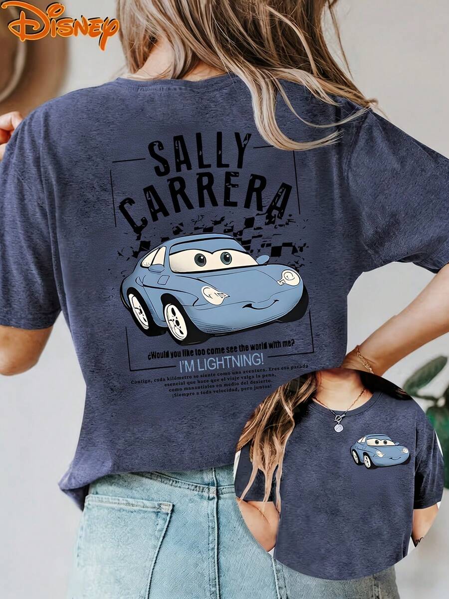 Disney License T Shirts,Disney PIXAR1 Cars Sally Carrera Graphic T-Shirt, Women's Oversized "I'm Lightning!" Quote Print Short Sleeve Tee, Casual Loose Fit Top For Cars Fans, Daily Wear, Disney PIXAR1 Trips & Racing Themed Outfits ,Camiseta, Summer Outfits For Women, Summer Clothes, Summer Tops, Tops For Women, Festival Outfits, Summer Tops For Women, Mother's Day, Mother's Day Clothing, Gifts For Family And Friends, Spring Outfits For Women, Officially Licensed Disney T-Shirts, Disney Men's And Women's Spring/Summer Fashion Casual Short-Sleeve T-Shirts - Màu xanh lam - Xem 1