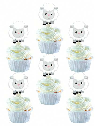24pcs Eid Al-Adha Lamb Cupcake Toppers, Eid Al-Adha Lamb Cupcake Decorations, Lamb Cupcake Decorations, Paper Cupcake Decorations, Cute Eid Al-Adha Lamb Cake Picks, Paper Lamb Cake Decorations, No Electricity, No Feathers, Suitable For Islamic Holiday Celebrations