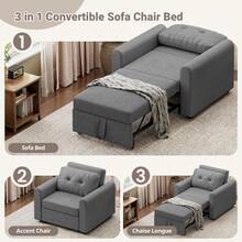 3 In 1 Convertible Single Sofa Bed With Adjustable Backrest, Pull Out Single Sleeper Chair Bed With Pockets For Living Room, Linen Fabric, Dark Grey - Gris oscuro - Individual - Ver 6