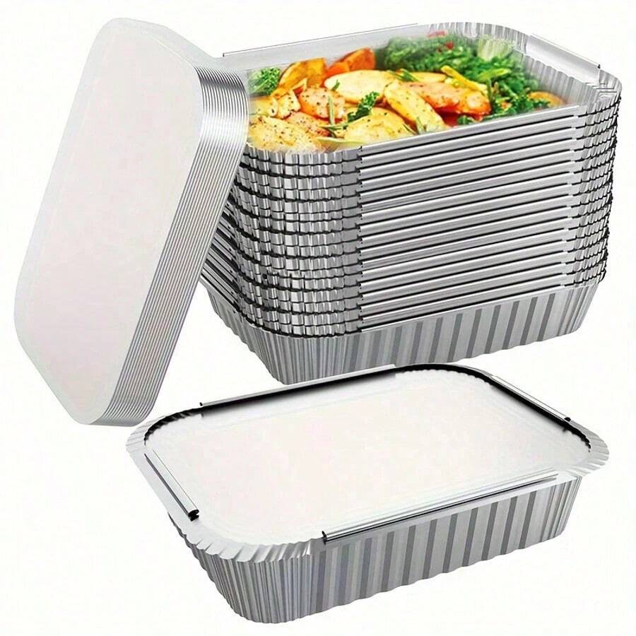 40 khay nướng bằng giấy bạc nhôm dùng một lần (20 khay + 20 nắp), phụ kiện nhà bếp kèm hộp nhôm, hộp giấy bạc dùng một lần, thích hợp cho Ngày Valentine, chuẩn bị và đông lạnh bữa ăn, đồ ăn mang đi, hộp cơm trưa, nấu nướng.