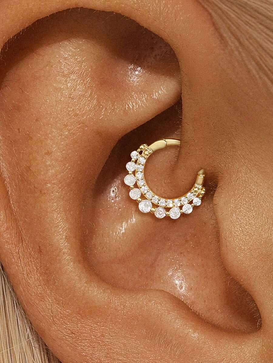 SereneSpark 1件925纯银经典几何立方氧化锆鼻环，轻盈精致，耳骨环款式，适合女性日常佩戴、派对、宴会等场合，低过敏性纯银材质 - 金色 - 查看 1