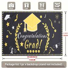 1 Piece Of Graduation Season Polyester Banner - 90.5x 70.8inch , Mixed Color Design "Congratulations Graduates!" With Hat And Diploma Pattern, Suitable For Outdoor Decoration, Home And Studio Props, Holiday Parties, And Room Decoration - 查看 7