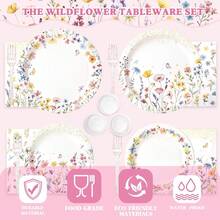 Juego de 202 decoraciones de fiesta de flores silvestres con pancartas, globos, platos, tazas, servilletas, manteles y cubiertos, suministros de cumpleaños florales para 24 invitados - 1 - Ver 7
