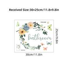 BRUP 1pc Boho Floral Watercolor Wall Sticker, Removable Vinyl Decal With "BADEZIMMER" Text For Bathroom Door, Elegant Vintage Home Decor, Perfect Housewarming Gift - 1PC - View 14