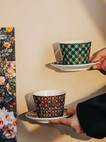 Bộ tách và đĩa cà phê phong cách Bohemian, tách latte art, bộ trà chiều, tách sữa, nước ép và đồ uống lạnh, sử dụng hàng ngày, hoàn hảo làm quà tặng ngày lễ, sinh nhật, Ngày của Mẹ. - Nhiều màu - Xem 3